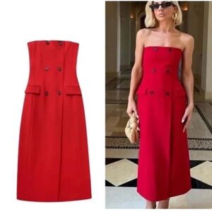 Zara red trench midi strapless dress